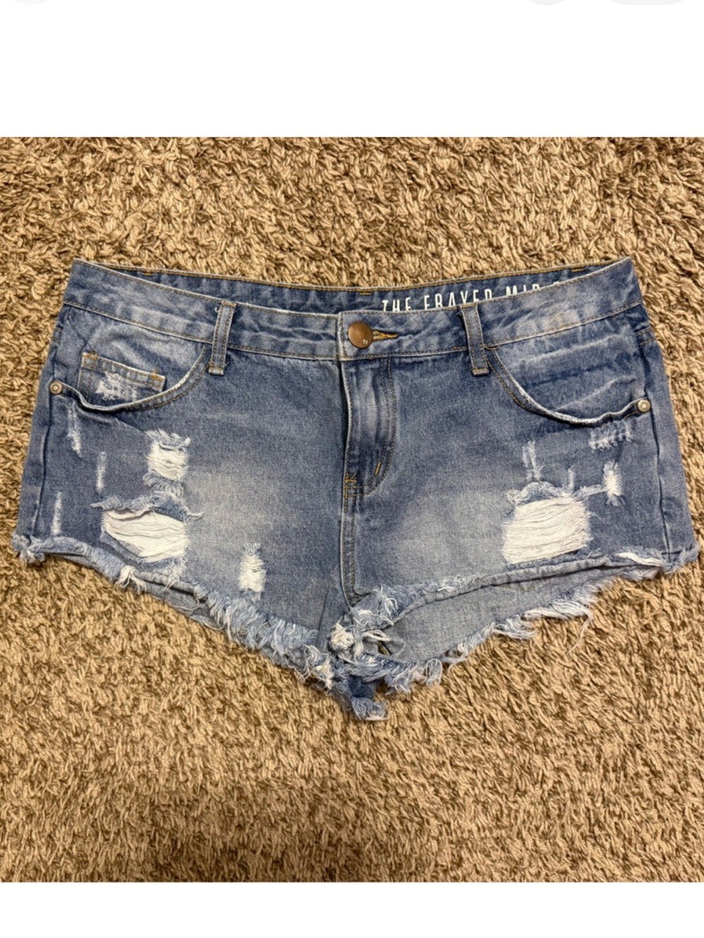 Nineteen ‘91 The Frayed Mid Rise Women's Distressed Blue Jean Shorts
